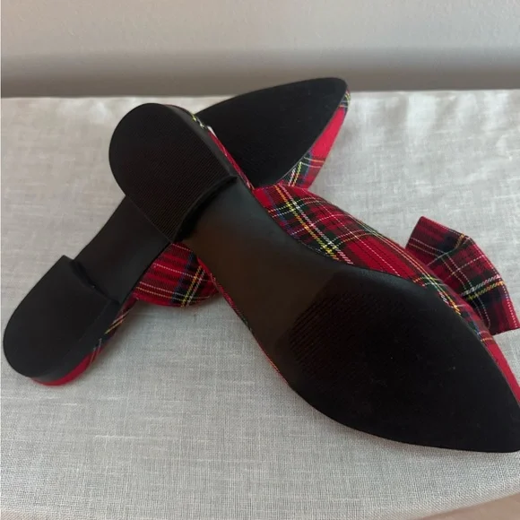 Plaid Red Mules with Statement Bow - Picture 3 of 3